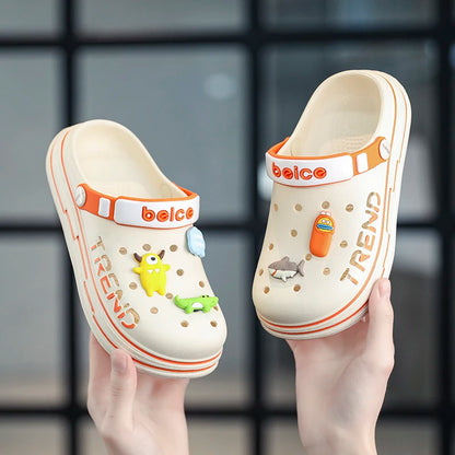 Summer Kids Sandals Hole Children's Shoes Slippers Soft Anti-Skid Cartoon DIY Design Hole Baby Shoes Sandy Beach For Boys Girls