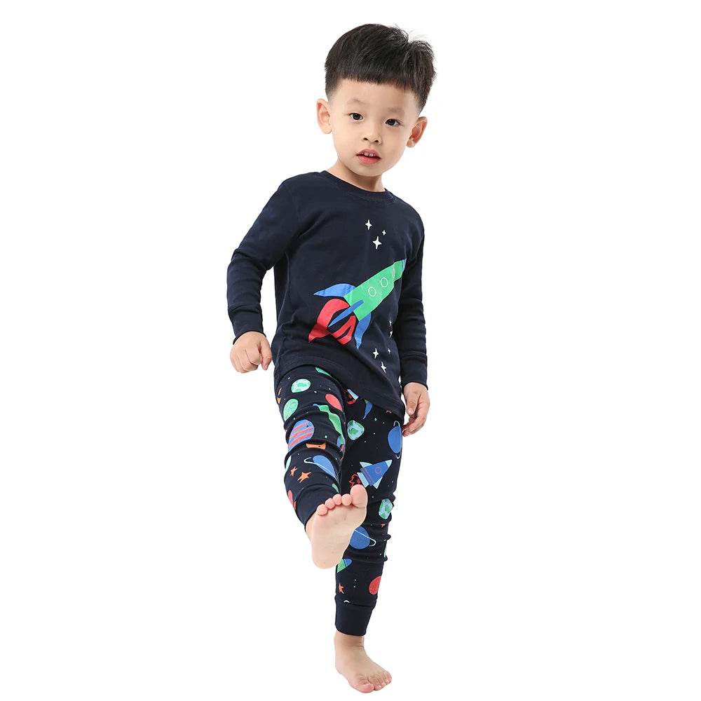 100% Cotton Boys Pajamas Kids Sleepwear Child Nightwear 2pcs Long Sleeve Children's Clothing Sets for 2-8Years