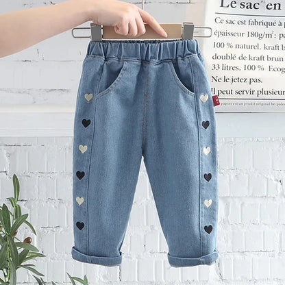 Baby Girl Jeans Fashion Flare Trousers Baby Girl Long Pants Spring Children Trousers 12 3 4 5Yrs Toddler Girl Single Layer Jeans