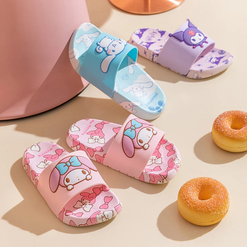 SANRIO Kuromi Cartoon Slippers Girls And Boys Indoor Non-slip Slide Shoes Outdoor Open Toe Sandals For Children Soft Comfortable