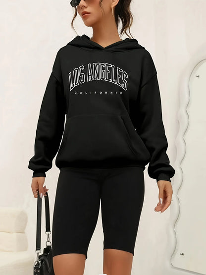 Los Angeles Print Women's Hooded Fleece Sweatshirt Brand New Autumn/Winter Sweater Jacket Women's Casual Sports Solid Color