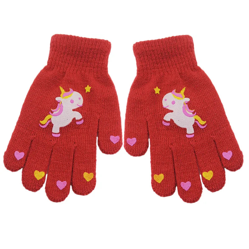 7-13 Years Fashion Knitted Children Boys Girls Winter Magic Gloves Kids Keep Warm Gloves Cartoon Mittens Wholesale