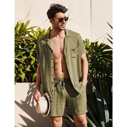 2023 Summer Casual Short-sleeved Linen Shirts Mens Shorts Loose Sweatpants Men Clothes Sweatshirts 2 Pieces Suits Tracksuit 3XL