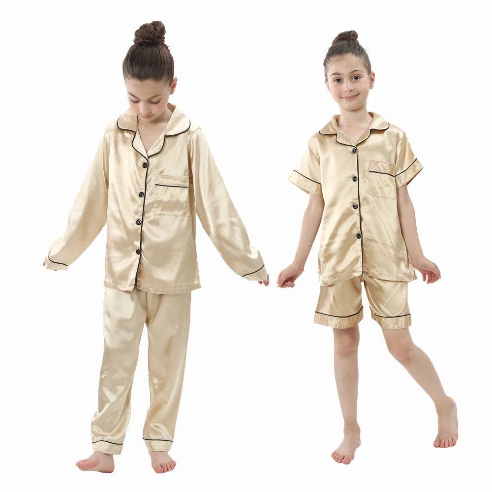 Baby Toddler Silk Pyjamas Children Spring Clothing Sets 2pcs Long Sleeve Shirts+Pants Boys Girls Satin Pajamas Kids Sleepwear