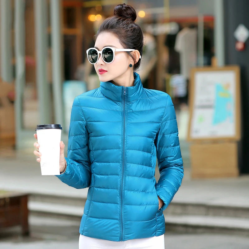 M-8XL White Duck Down Jacket for Women Winter Warm Down Coat Light Weight 2023 New Stand Collar Pocket Zipper Casual Outerwear