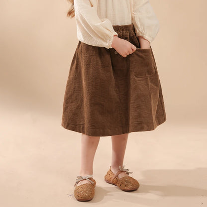 100% Cotton Retro Corduroy Girl's Skirt Autumn And Winter New Thickened Baby Girl Rustic Style Elastic Waist Casual Loose Skirts