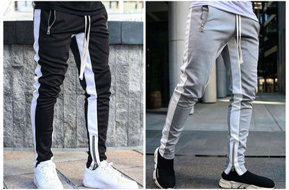 Autumn new long pants with zippered legs, men's casual sports pants, running pants, double pocket zippered jogging pants