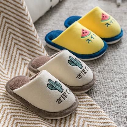 Kids Winter Warm Slippers Thick Cotton Chidlren Boys Girls Non-slip Slippers Home Hotel Casual Fruits Pattern Slippers Shoes