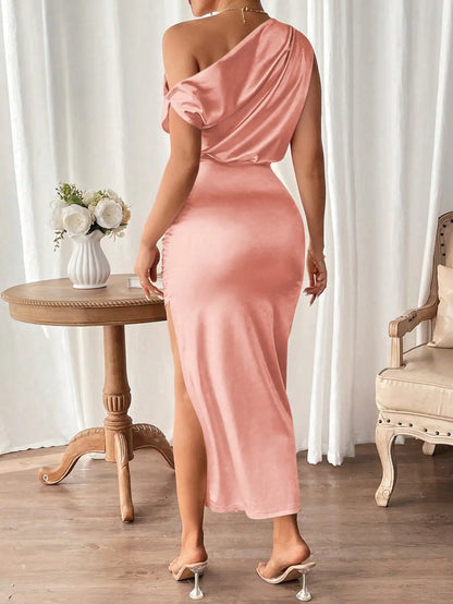 Elegant fashion women's dress skew collar sleeveless asymmetrical ruffle bag hip sexy women's dress