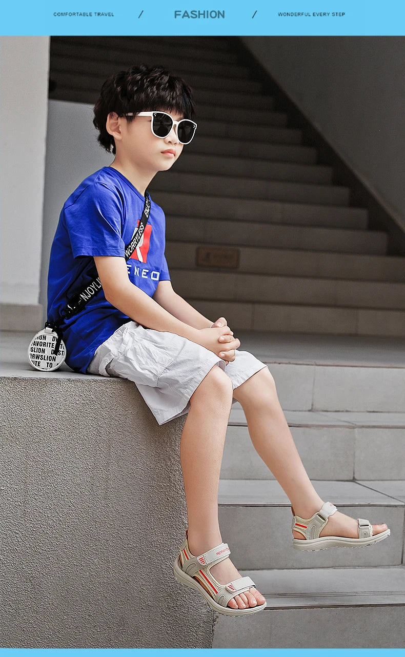 Summer Beach Water Children Sandals Fashion Shoes Lightweight Non-slip Soft Bottom Shading Leather Boys Comfortable