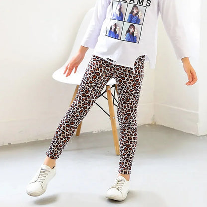 Girls Pants Baby Korean Style Leggings 2024 Spring Autumn Children's Elastic Leopard Printed Pant Teens Fashion Clothing