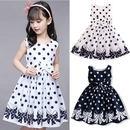 Summer Girls Short Sleeve Dress For Kids Polka Dot Dress Wedding Birthday Party Vestidos 3 6 7 9 12Year Children Casual Clothing