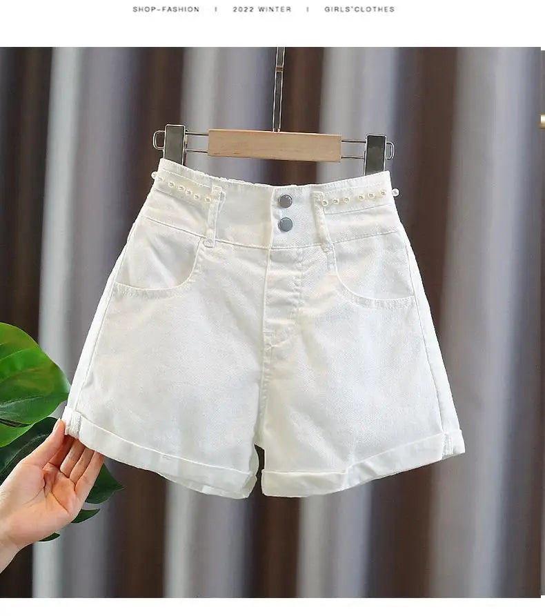 Girls' Summer 3-10-14T Children's Jeans Shorts New Fashion Children's Wear Girls' Big Boy Thin White Pants