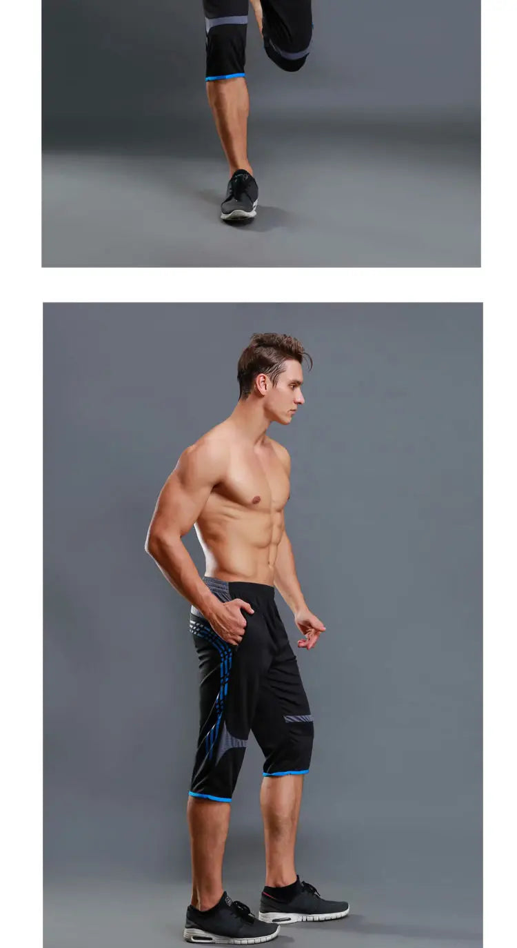 Summer Men Sports Striped Cropped Pants New Fitness Running Riding Train Quick Drying Breathable Loose Thin Large Size Shorts