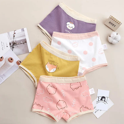 Girls Panties Kids Cotton Underwear Children's Briefs Cherry Cartoon Short 4Pcs/lot