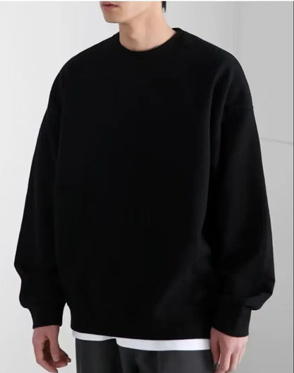 Pullover Daily Simple Black O Neck Fashion Sweatshirt Men Autumn Winter Y2k Clothing Fleece Thick Youth Straight Boy Hoody Tops