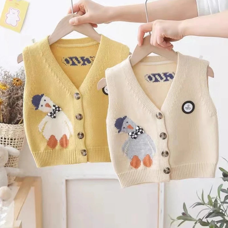 0-8 Years New Baby Vest V-neck Cotton Knitted Kid's Waistcoats Baby Boys Girls Dark Sweaters Spring Autumn Single Breasted Vests