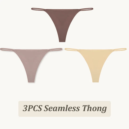 3PCS Seamless Thong Women Thin Strap Low Waist High Flexibility Panties Sexy Underwear Ladies Briefs T-back Comfortable Women