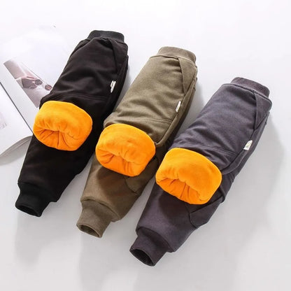 Winter Solid Kids Thick Warm Cargo Pant Boy Fleece Sweatpant 2+y Young Child Clothes Elastic Waist Jogger Casual Sporty Trousers