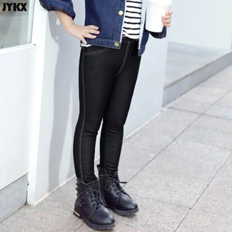 Children's Pants Winter Clothes New Thicker Middle-aged Kids 'Jeans Korean Style Stretch And Cashmere Girls