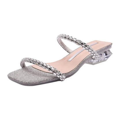 Shoes Crystals Job Women's Slippers and Ladies Sandals Slides on Word Outside Sexy Rhenstone Jewels Low Heel Natural Skin Shoe I