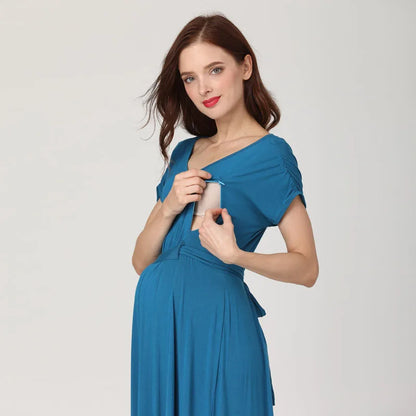 Wholesale Fashion Long Maternity Clothes Maxi Nursing Breastfeeding Dress Pregnant Long Dress Invisible Zippers Drop Shipping