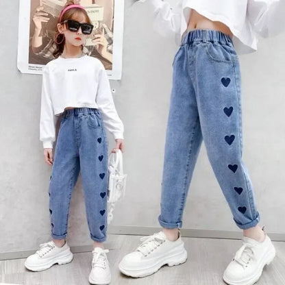 Summer Casual Kids Baby Girls Cowboy Pants Baby Girls Printing Jeans Kids Girls Children Clothing Kids Baby Girls Jeans