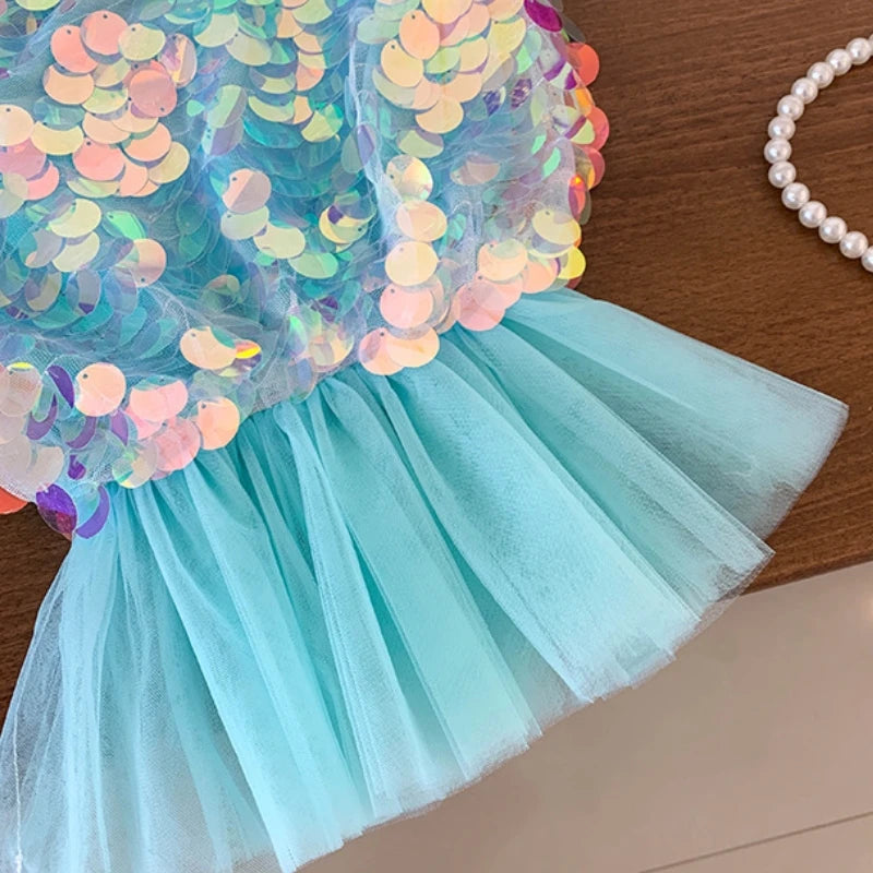 Girls Mother Summer Kawaii Purple Sequin Mermaid Tail Shine Princess Short Mini Skirt 2 to 8 Years Kids Child Pink Tulle Clothes