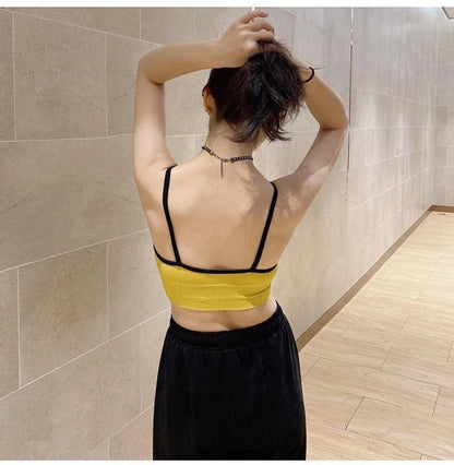 Women's Letter Beautiful Back Wrap Chest Wipe Gathered Sports Anti-Slip Suspender Underwear Sexy Crop Top Cotton Traceless Vest