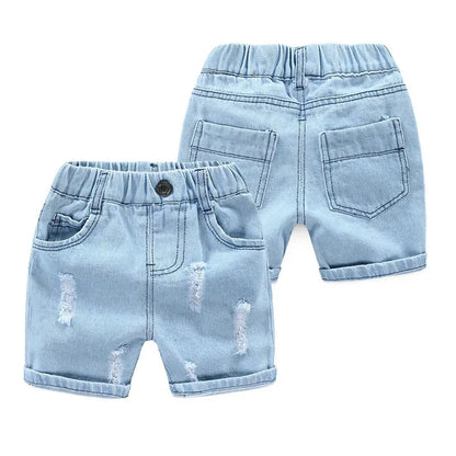 Boy Summer Shorts Kids Casual Denim Jeans Children Knee Length Pants Infant Fashion Torn Trousers Baby Elastic Waist Shorts