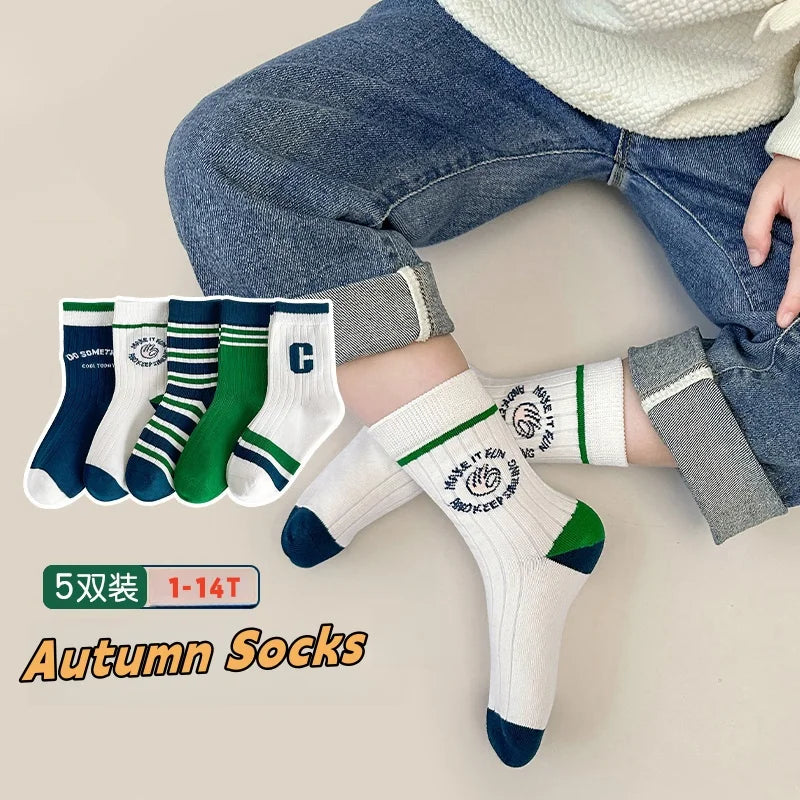 5 Pairs Children's Socks Autumn Socks Kids Boys Cotton Socks Baby Cartoon Pattern Medium Sock