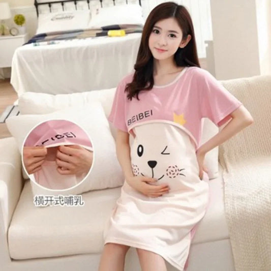 Summer Maternity Breastfeed Nursing Nightgowns Room Wear Nightie Mothers Nightwear Breast Feeding Clothes Pregnancy Nightdress