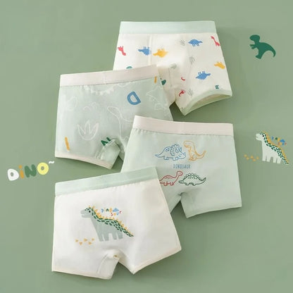 4PCS Kid Cotton Antibacterial Panties Boy Thin Soft Breathable Knickers 3+y Young Children Underwears Baby Dinosaur Print Briefs