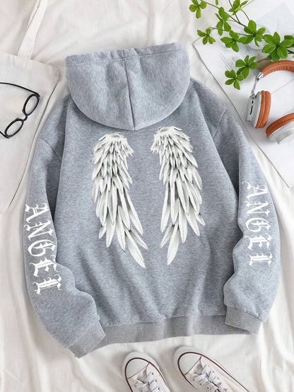 Beautiful Angel Wings Printed Hoodies Women Warm Comfortable Casual Hoodie Fashion Classic Hoody Loose Original Basic Clothes