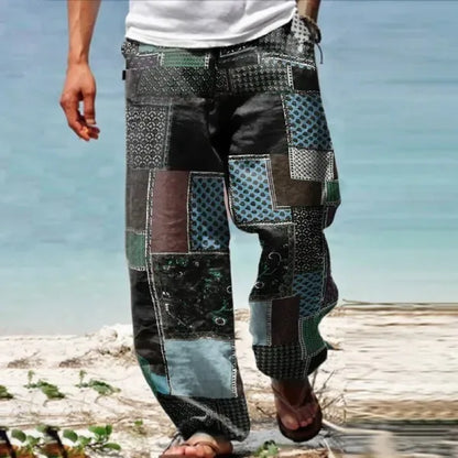 Geometric Pattern Loose Pants New 2024 Men's Four Seasons Pure Cotton Pants Casual Fashion Cool