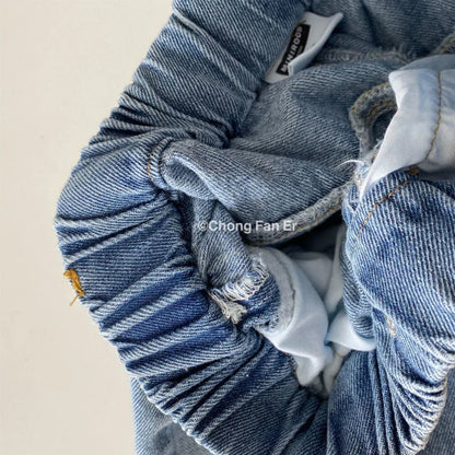 2024 Autumn New Kids jeans Contrast color side edges Boys straight denim Trousers Girls loose casual pants