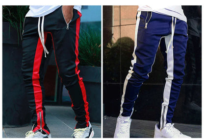 Autumn new long pants with zippered legs, men's casual sports pants, running pants, double pocket zippered jogging pants