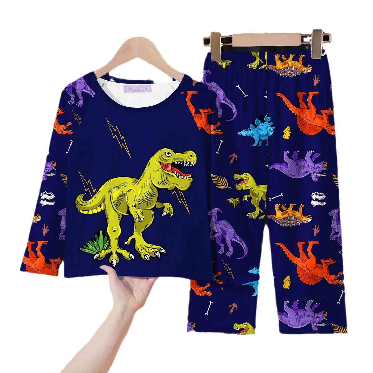 Boys Pajamas Fall New Dinosaur Printing Long-Sleeved Pants Set Milk Silk Homewear 2-Piece Spring Fashion Cool Baby Casual Wear