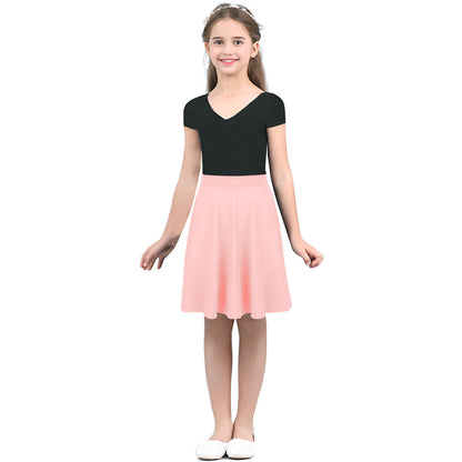 Big Girls Skater Skirt Solid Color Lightweight Stretchy Knee Length A-line Skirts Teen Kids Casual Party Costume Dance Skirt