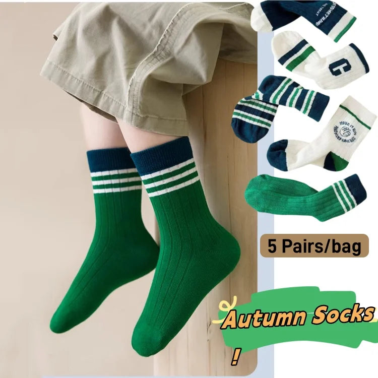 5 Pairs Children's Socks Autumn Socks Kids Boys Cotton Socks Baby Cartoon Pattern Medium Sock