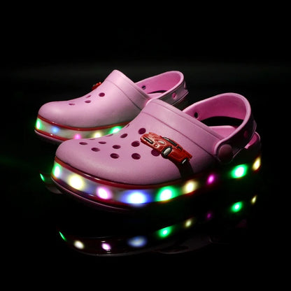 Summer Children Hole Sandals LED Lighted Flashing Light Shoes Boys Girls Beach Sandals Kids Breathable Fashion Sneakers