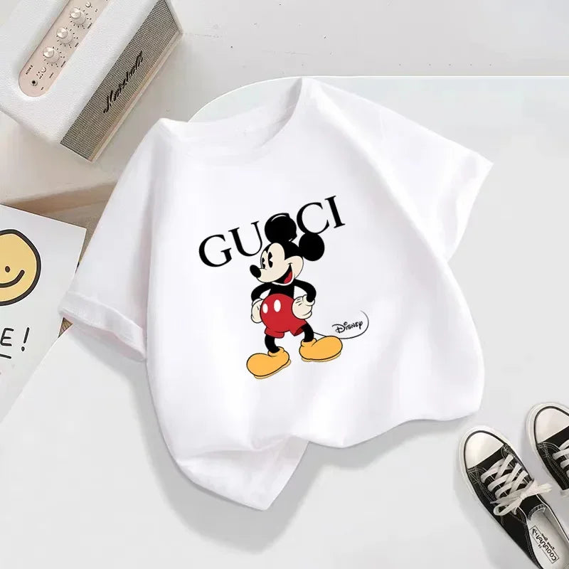 Disney Hipster Mickey Minnie Mickey Mouse T-shirt Kids Boys Girls Street Clothing Short sleeved kids T-shirt clothing top