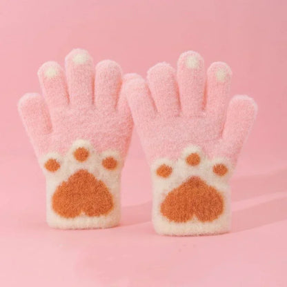 1 Pair Cute Furry Kitten Glove for Kids Boy Girl Fashion Cartoon Cat Paw Children Glove Autumn Winter Thicken Plush Glove