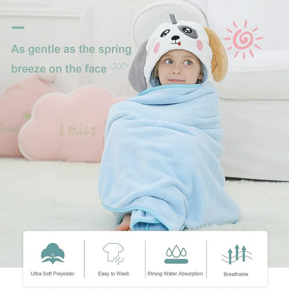 MICHLEY Cute Hooded Bath Baby Towel Hood Newborn White Bathrobe Shower For Kids Boy Girls Unisex Infant Animal Face Blanket 0-9T