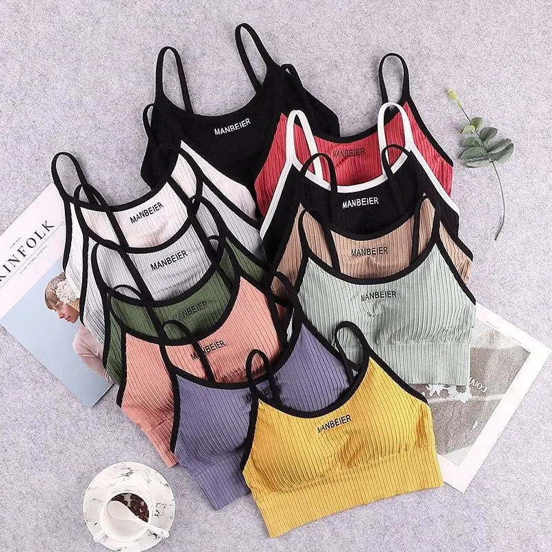 Women's Letter Beautiful Back Wrap Chest Wipe Gathered Sports Anti-Slip Suspender Underwear Sexy Crop Top Cotton Traceless Vest