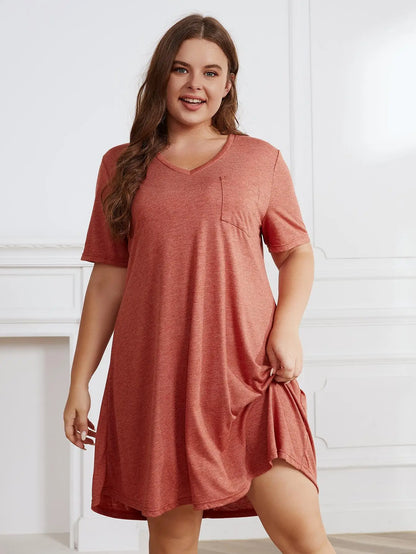 Plus Size Solid Color Women Dresses V Neck Short Sleeve Summer Robe Oversized Femle Shirt Dress Clothing A Line Gown With Pocket