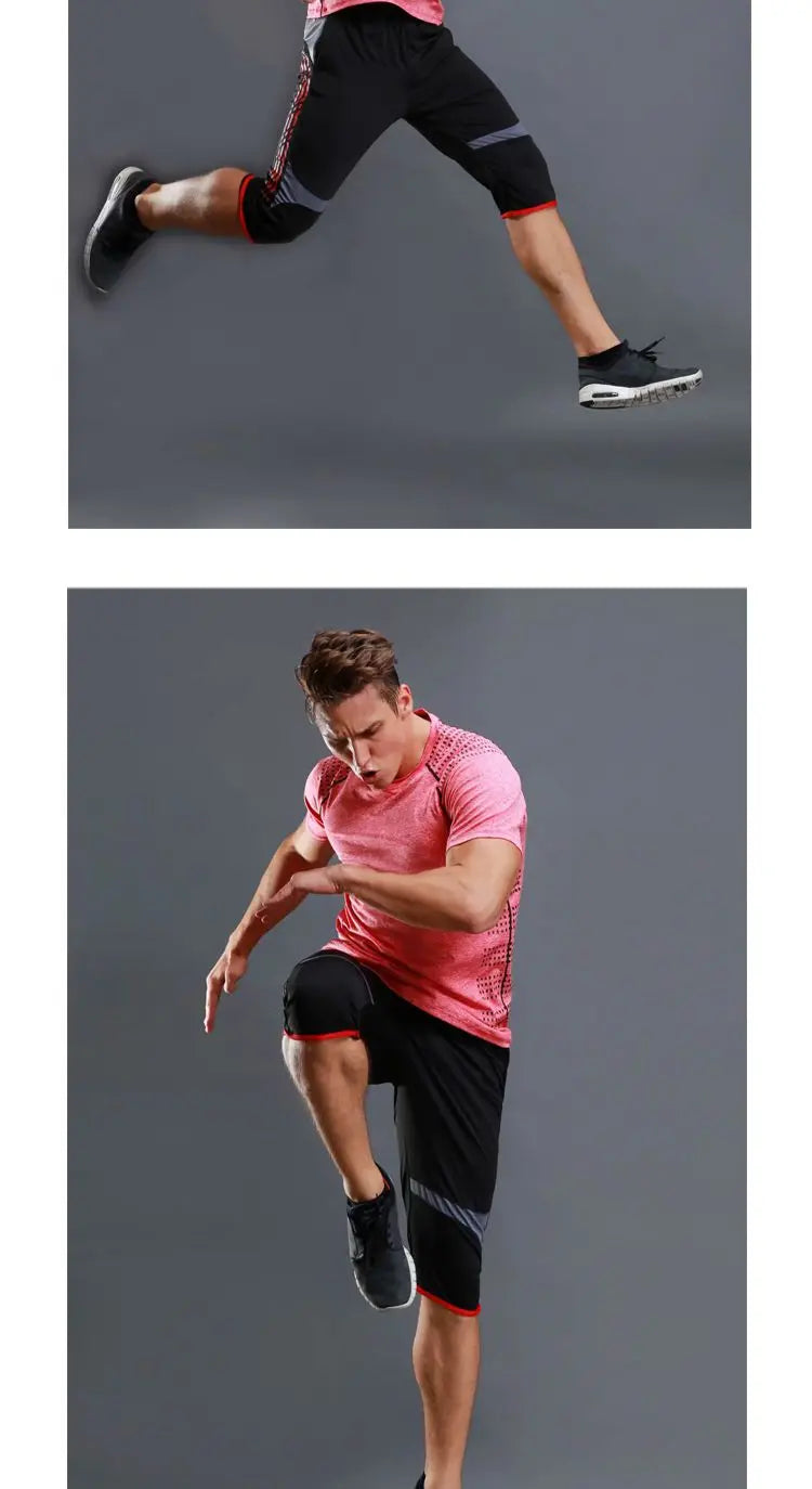 Summer Men Sports Striped Cropped Pants New Fitness Running Riding Train Quick Drying Breathable Loose Thin Large Size Shorts