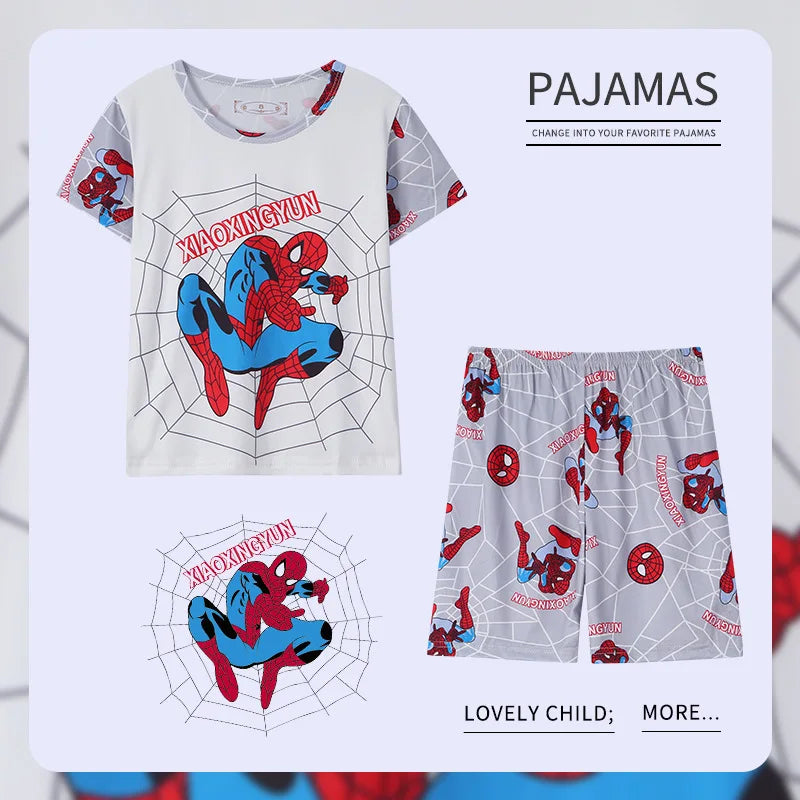 New Summer Children's Clothing Sets Spider Man Boy Sleepwear Short sleeved Pants Clothes Kids Pajamas Set Baby Girls Pyjamas