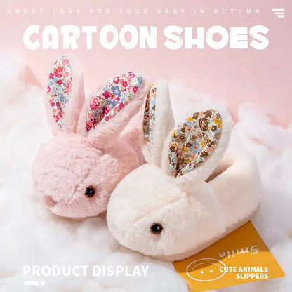 Baby Girls Cotton Slippers  New Winter Children's Cute Rabbit Plush Slippers Boys Home Indoor Shoes Furry Kids Slippers