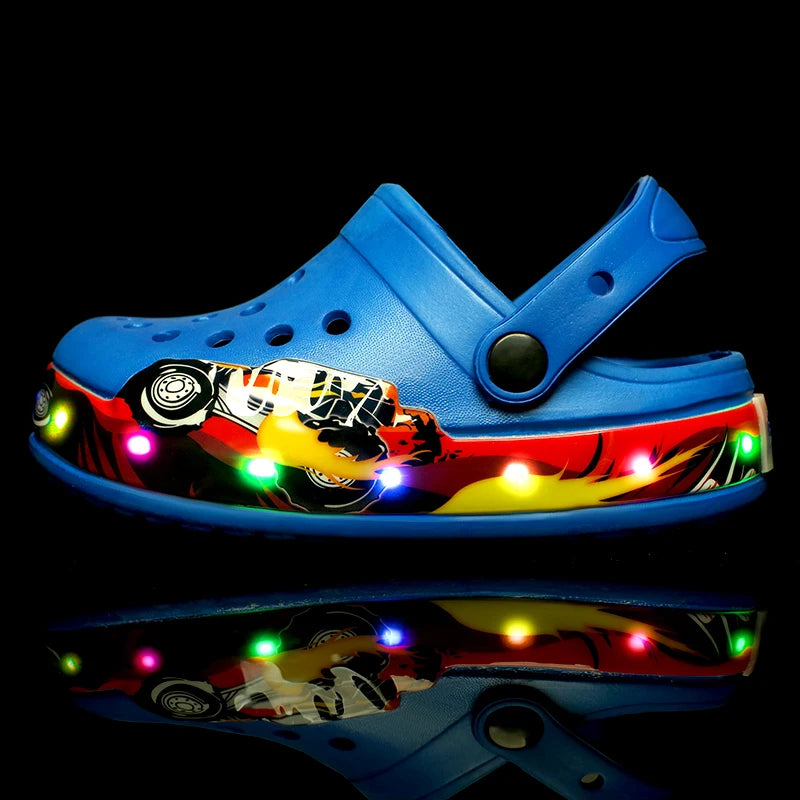 Summer Children Hole Sandals LED Lighted Flashing Light Shoes Boys Girls Beach Sandals Kids Breathable Fashion Sneakers